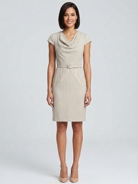 Calvin Klein light beige belted sheath dress, women’s size 10